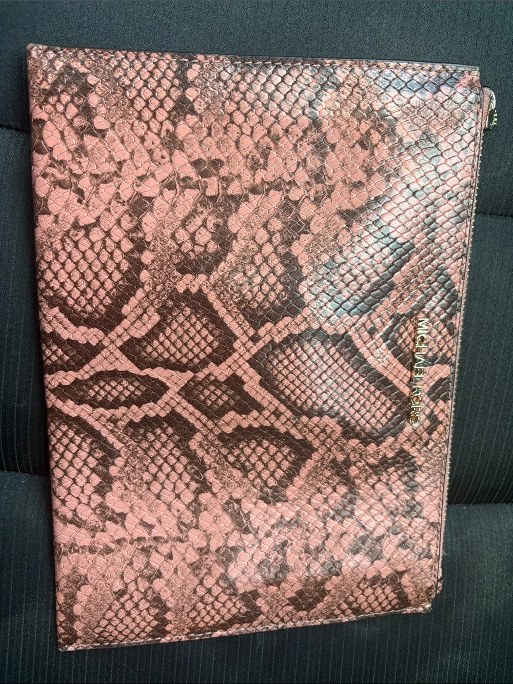 Michael Kors Rose Pink Snakeskin-Embossed Zip Pouch